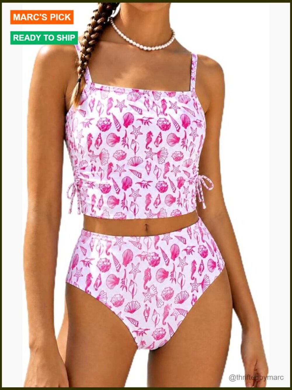 Girls Seashell Print Tankini Swimsuit Two Piece Swim Set 7-14Y